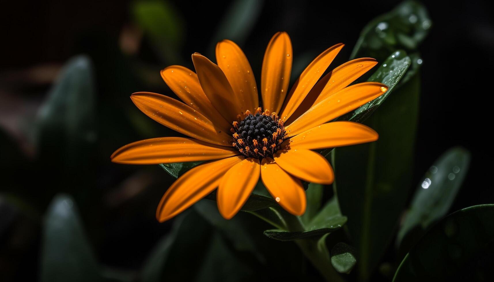 Vibrant yellow daisy in wet meadow, focus on foreground beauty generated by AI photo