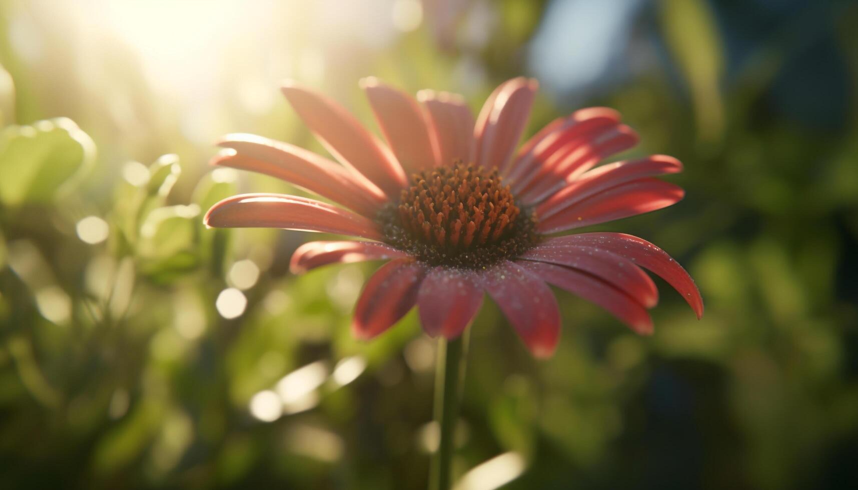 vibrante gerbera margarita en rociado prado, rodeado por multi de colores flores silvestres generado por ai foto