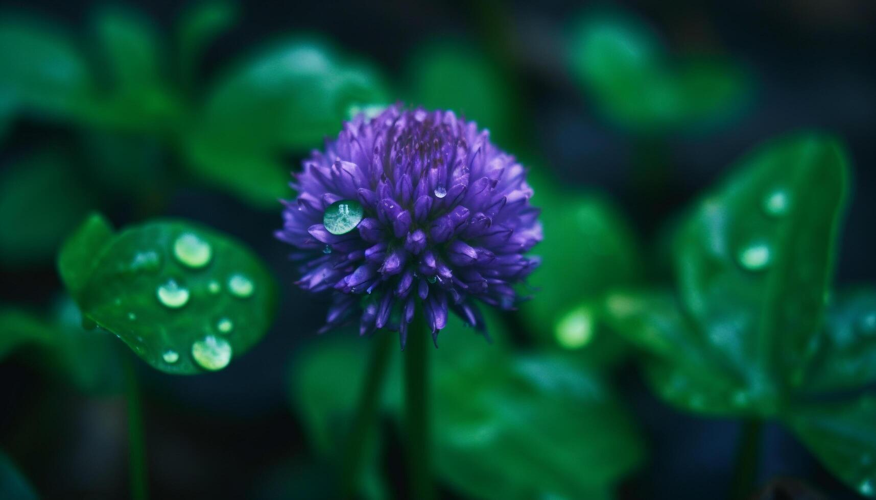 Vibrant purple daisy blossom in soft focus, surrounded by greenery generated by AI photo