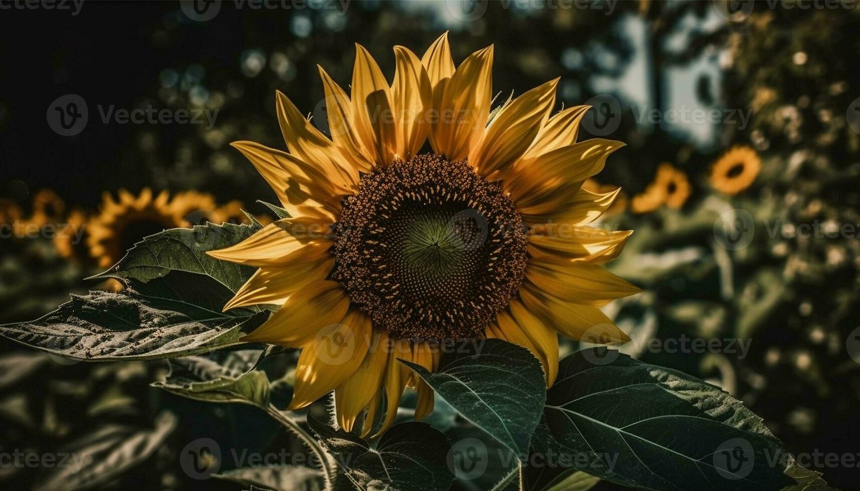 Vibrant sunflower blossom shines in nature organic beauty outdoors generated by AI photo