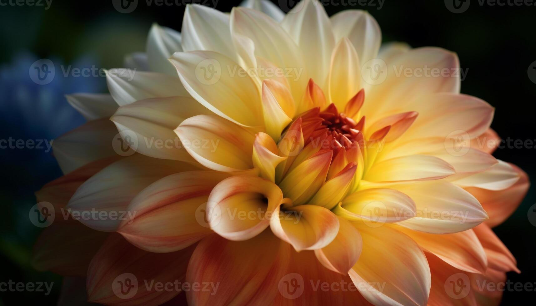 Vibrant multi colored dahlia blossom, symbol of beauty in nature generated by AI photo