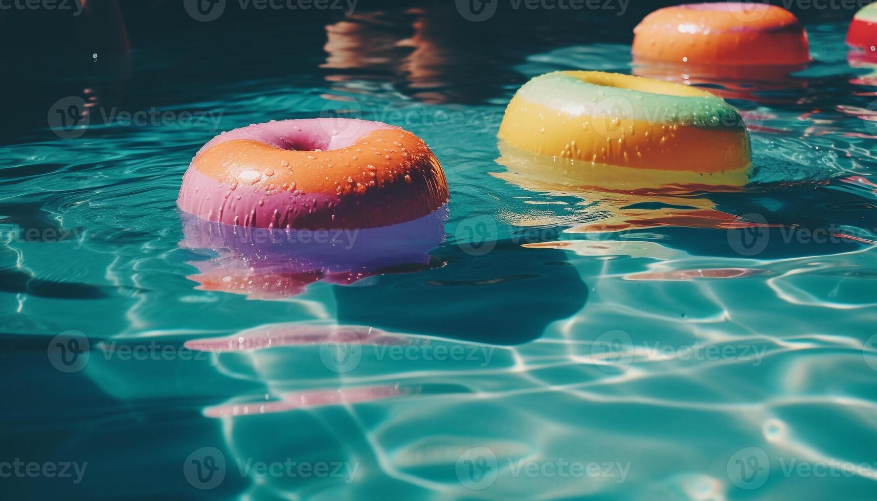 Floating on water, refreshing summer fun with inflatable donut toy generated by AI photo