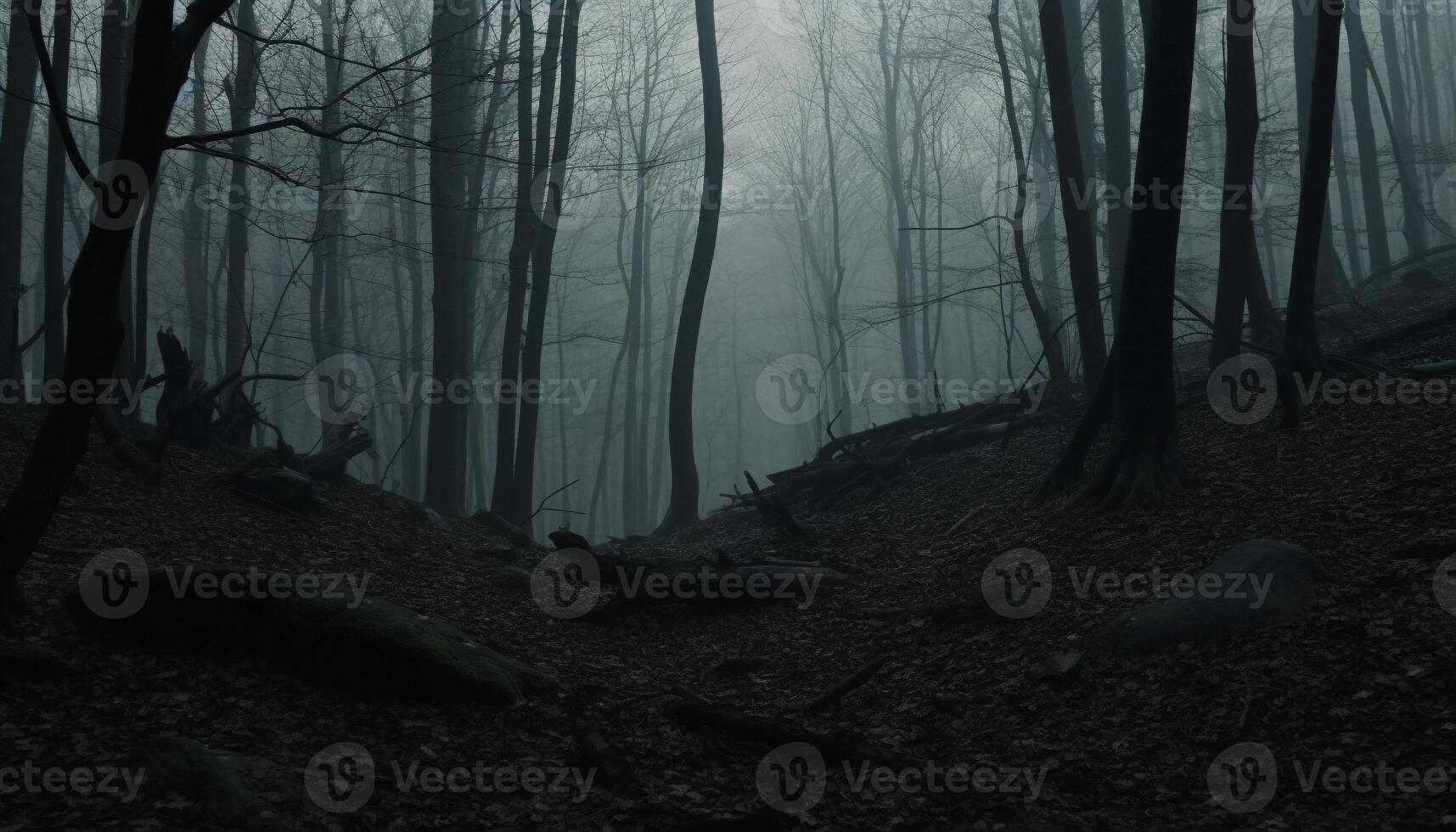 Spooky forest silhouette, mystery and horror in tranquil scene generated by AI photo