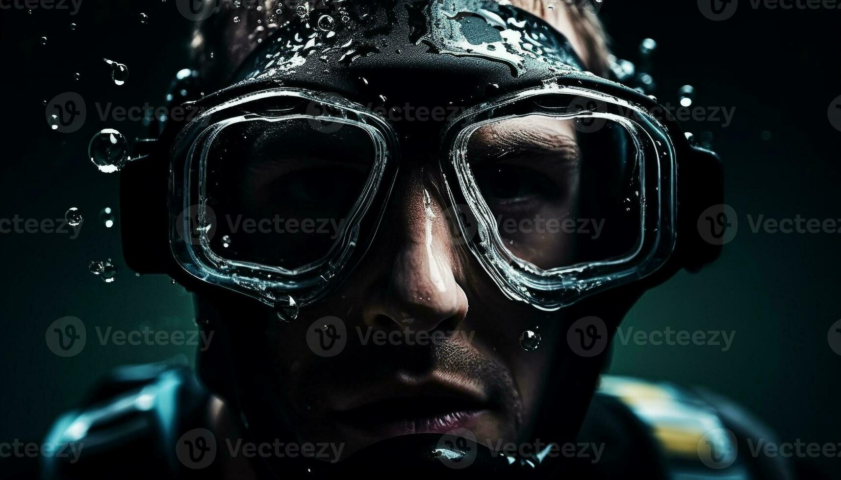 One young adult male looking at camera wearing protective eyewear generated by AI photo