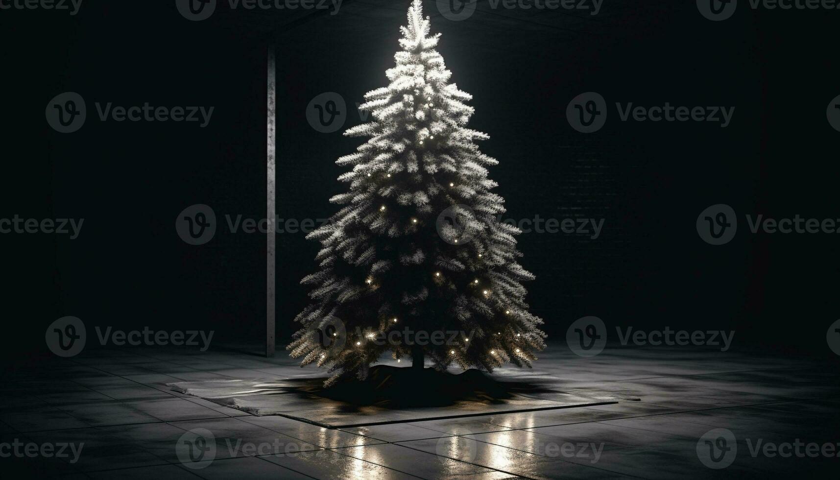 Shiny Christmas tree decoration illuminates dark winter night indoors generated by AI photo