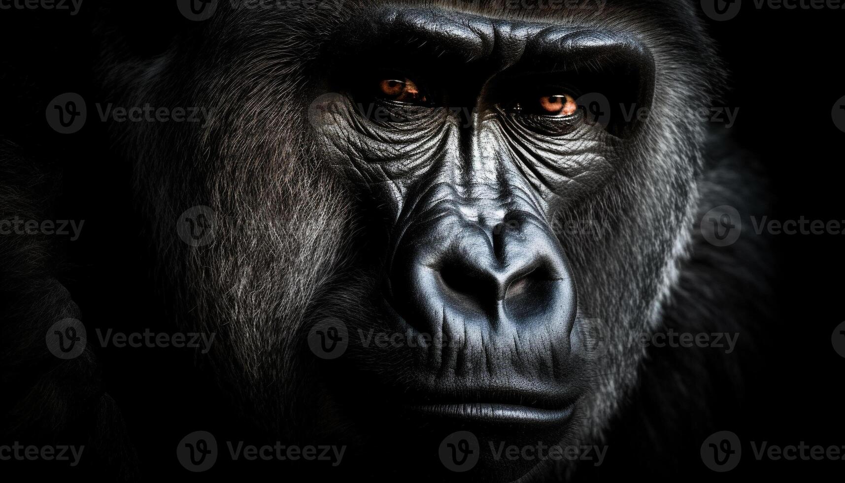 Black primate staring, strength in eyes, in nature wild generated by AI photo