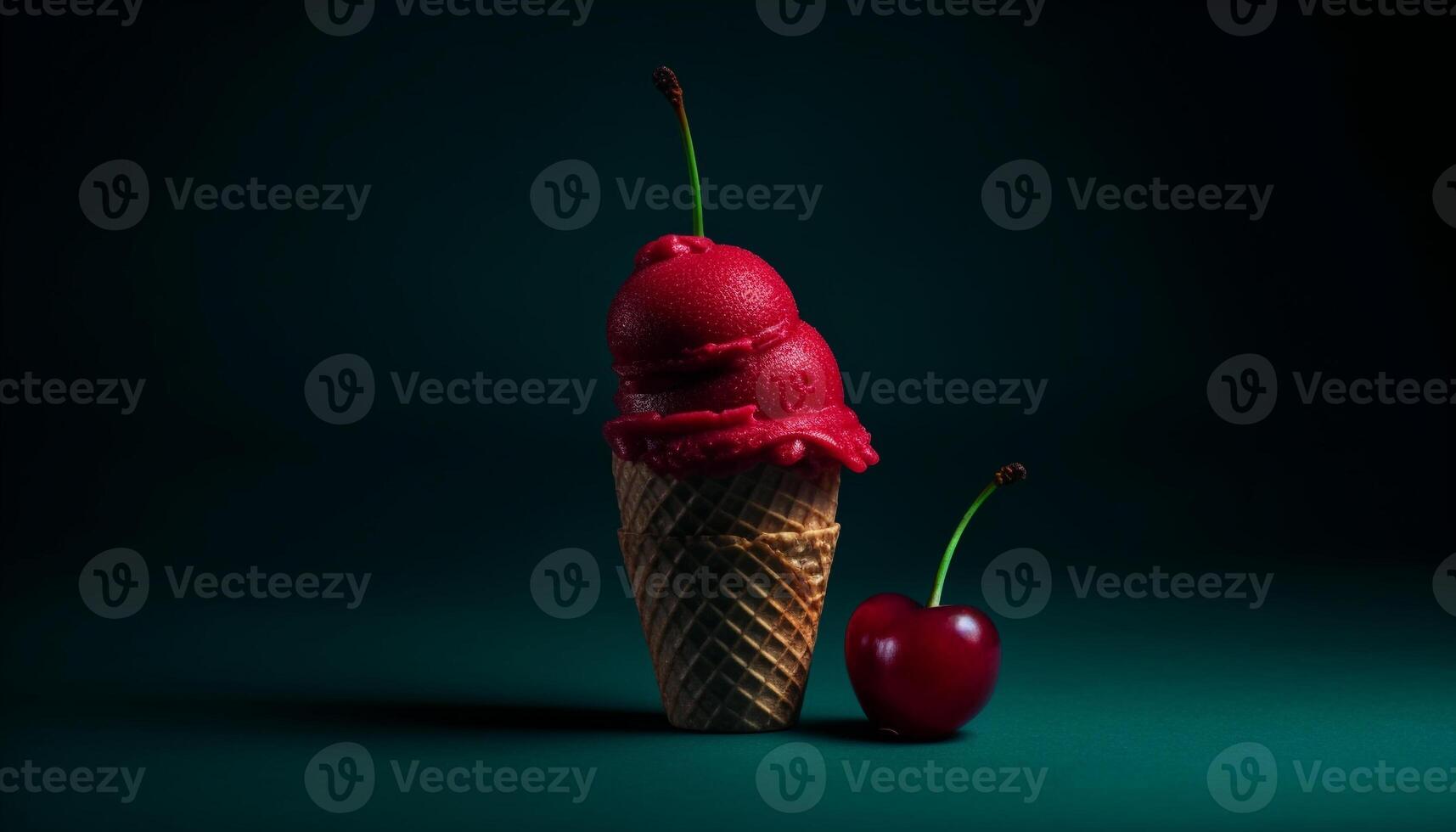 Sweet summer indulgence Gourmet berry ice cream cone refreshment generated by AI photo