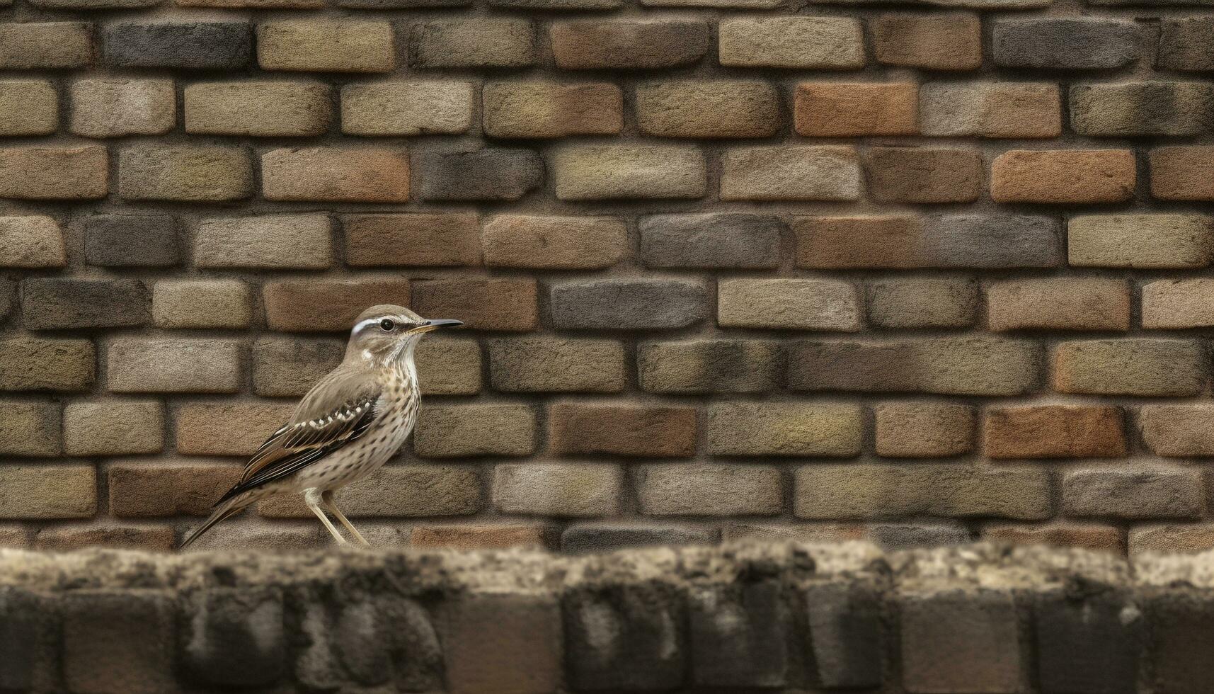 Animal perching on old brick wall, looking at insect generated by AI photo