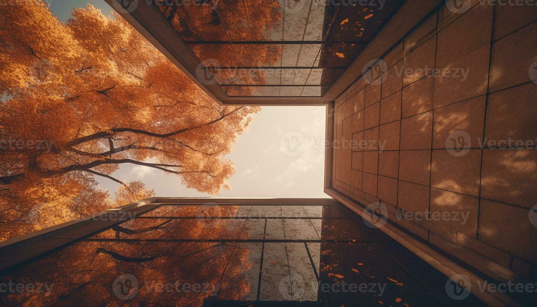 Spooky old building feature vanishing into autumn forest landscape mystery generated by AI photo