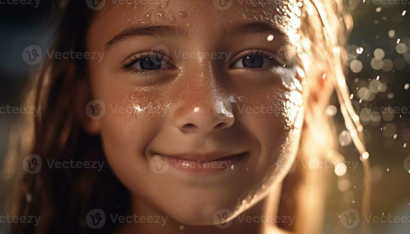 Cute Girl Enjoys Playful Summer Rain Smiling With Toothy Joy Generated By Ai 25189794 Stock