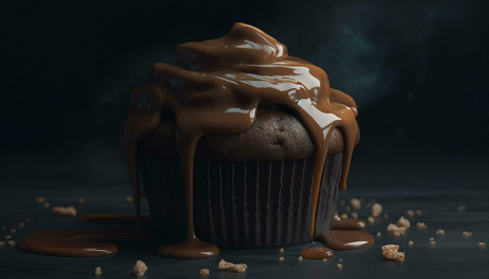 Indulgent homemade chocolate cupcake with creamy icing on rustic wood generated by AI photo