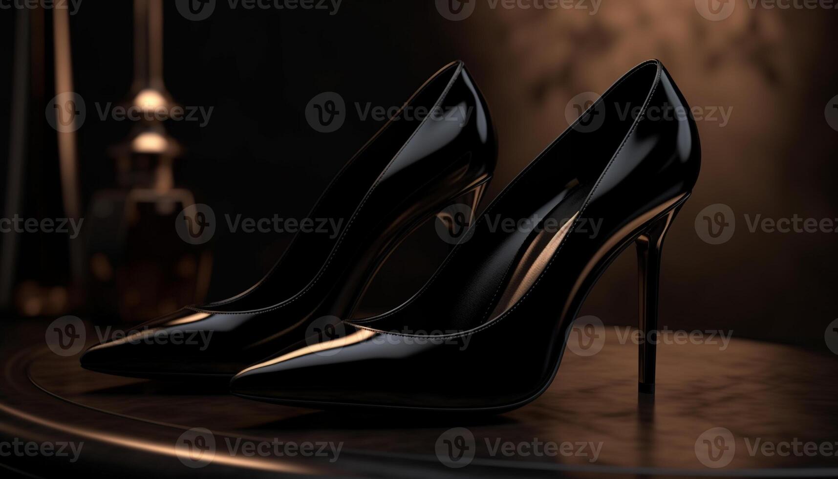 Modern women luxury shoe, elegant stiletto with shiny patent leather generated by AI photo