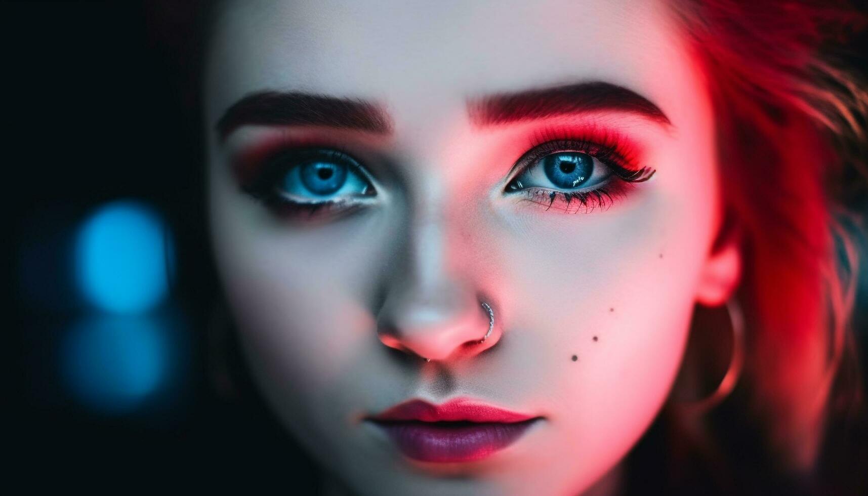 A young woman beauty shines through in this close up portrait generated by AI photo
