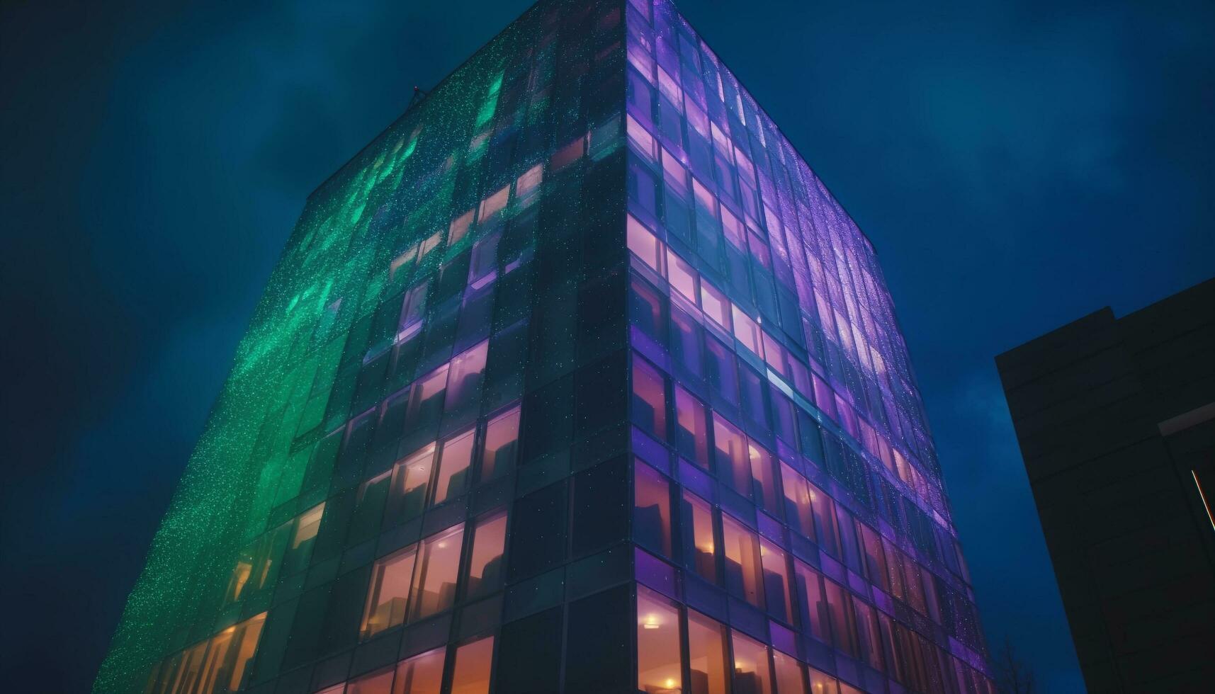 futurista rascacielos ilumina ciudad vida con vibrante colores y geométrico formas generado por ai foto