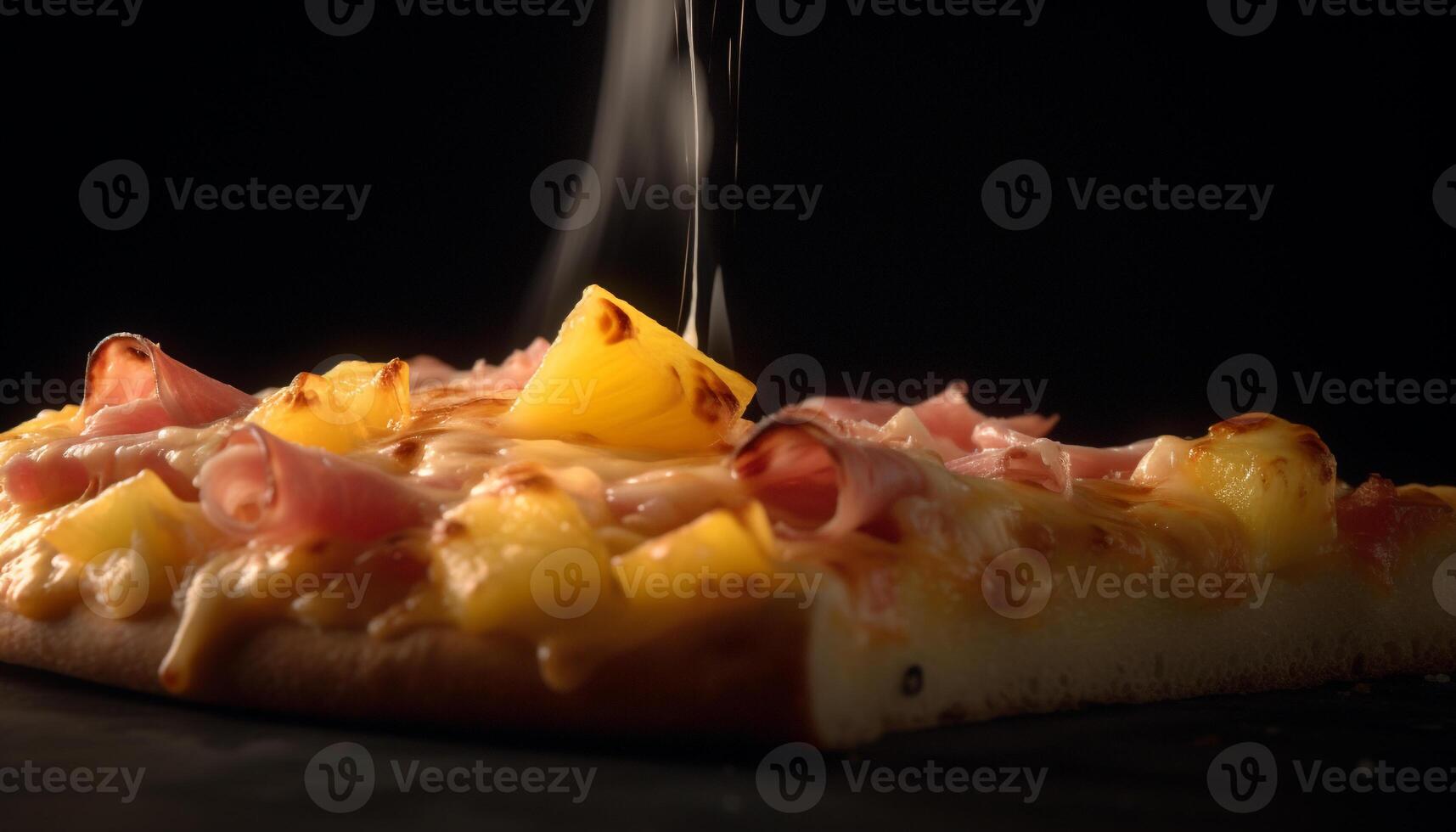 Grilled pizza slice with melted mozzarella and salami on plate generated by AI photo