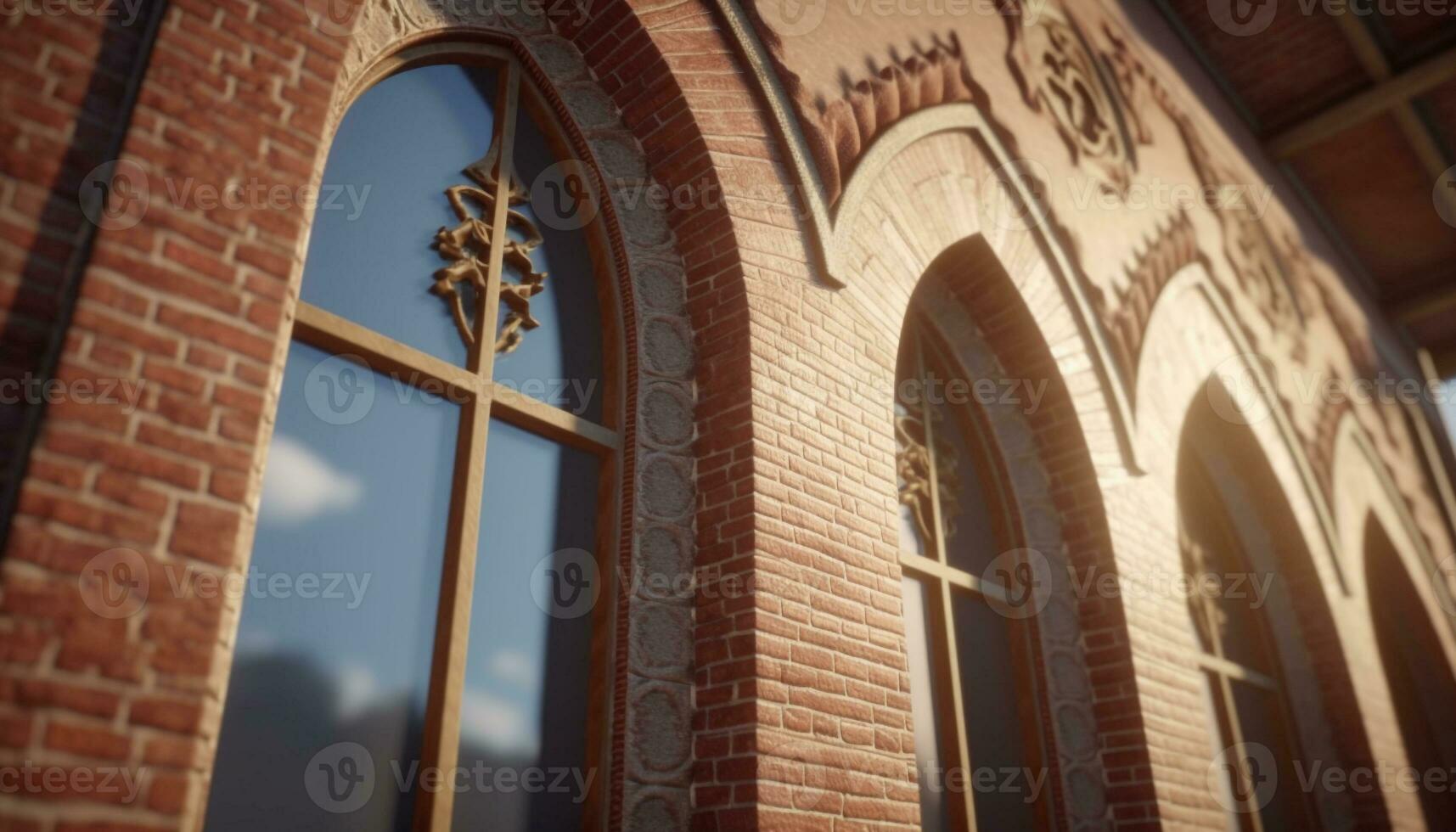 Medieval chapel with Gothic architecture, stained glass, and cross decoration generated by AI photo