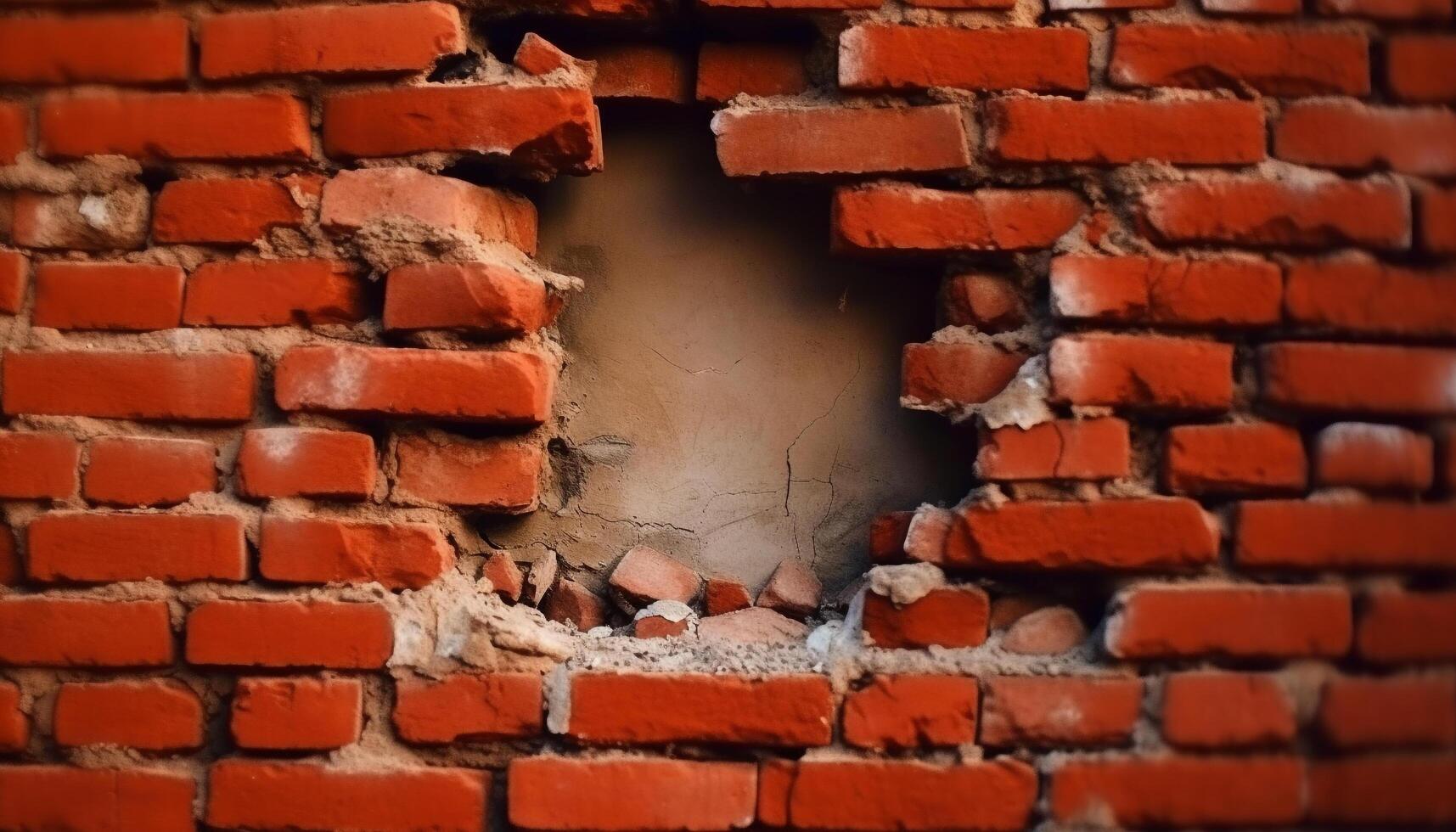 Rusty brick wall, weathered and damaged, a backdrop of history generated by AI photo