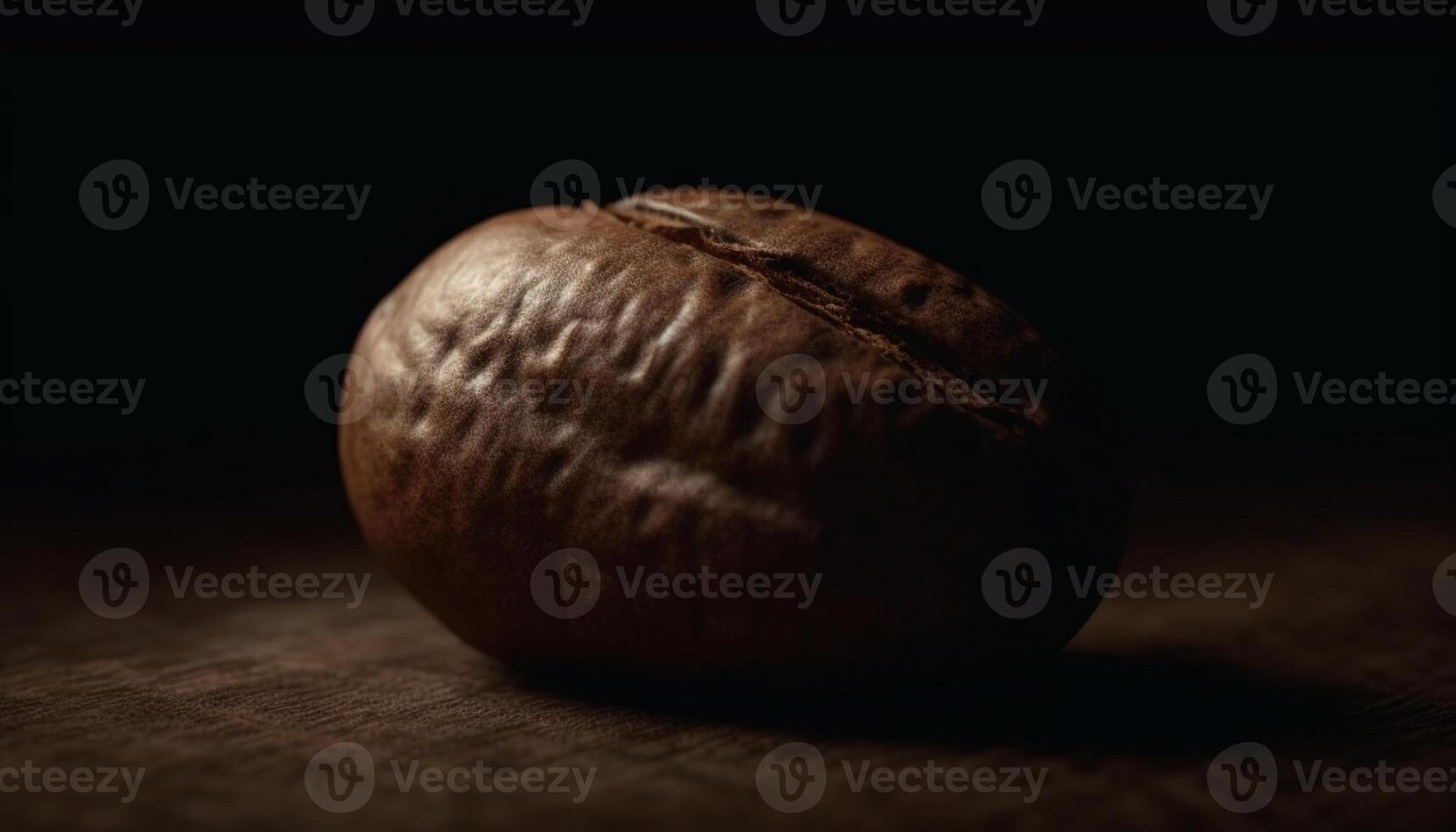 Dark cappuccino bean on wood table, selective focus, scented aroma generated by AI photo