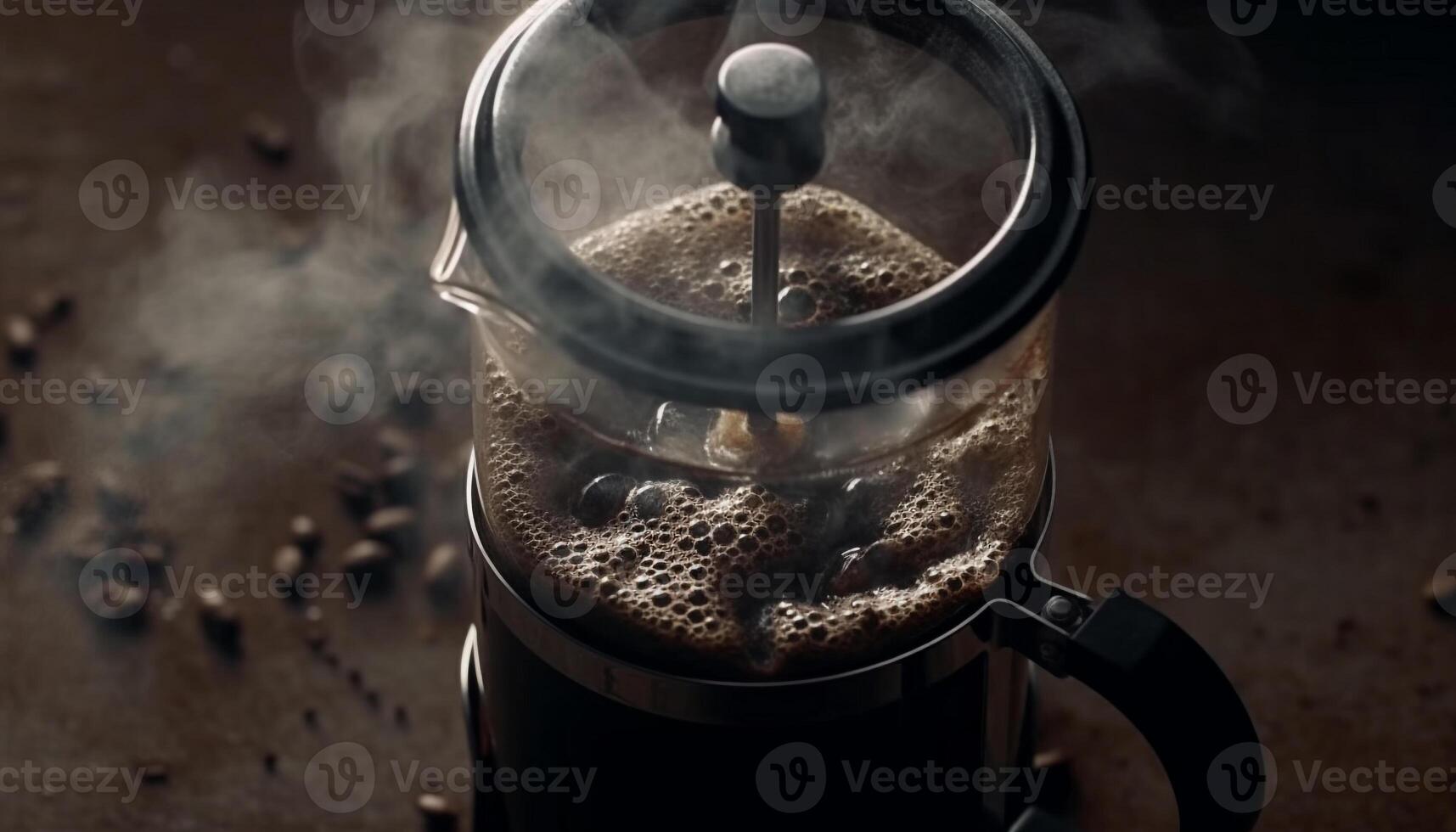 Freshly brewed coffee in a metallic mug, ready for a sip generated by AI photo
