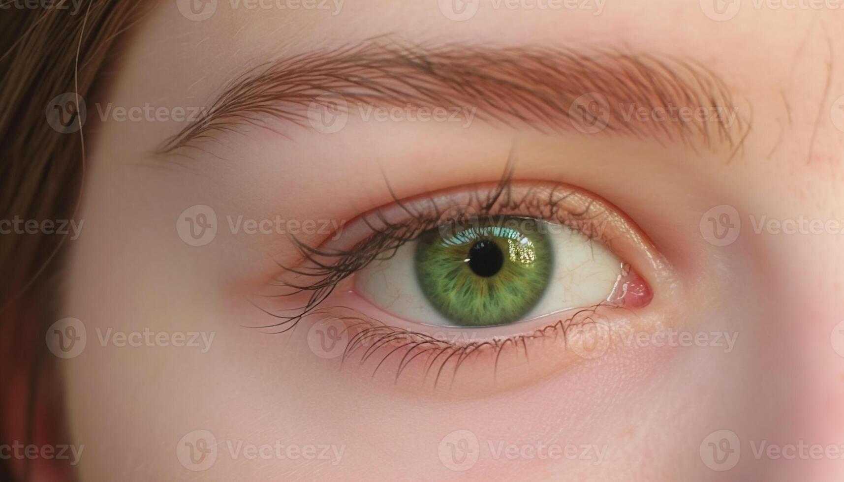 Caucasian woman green eyes staring at camera in close up portrait generated by AI photo