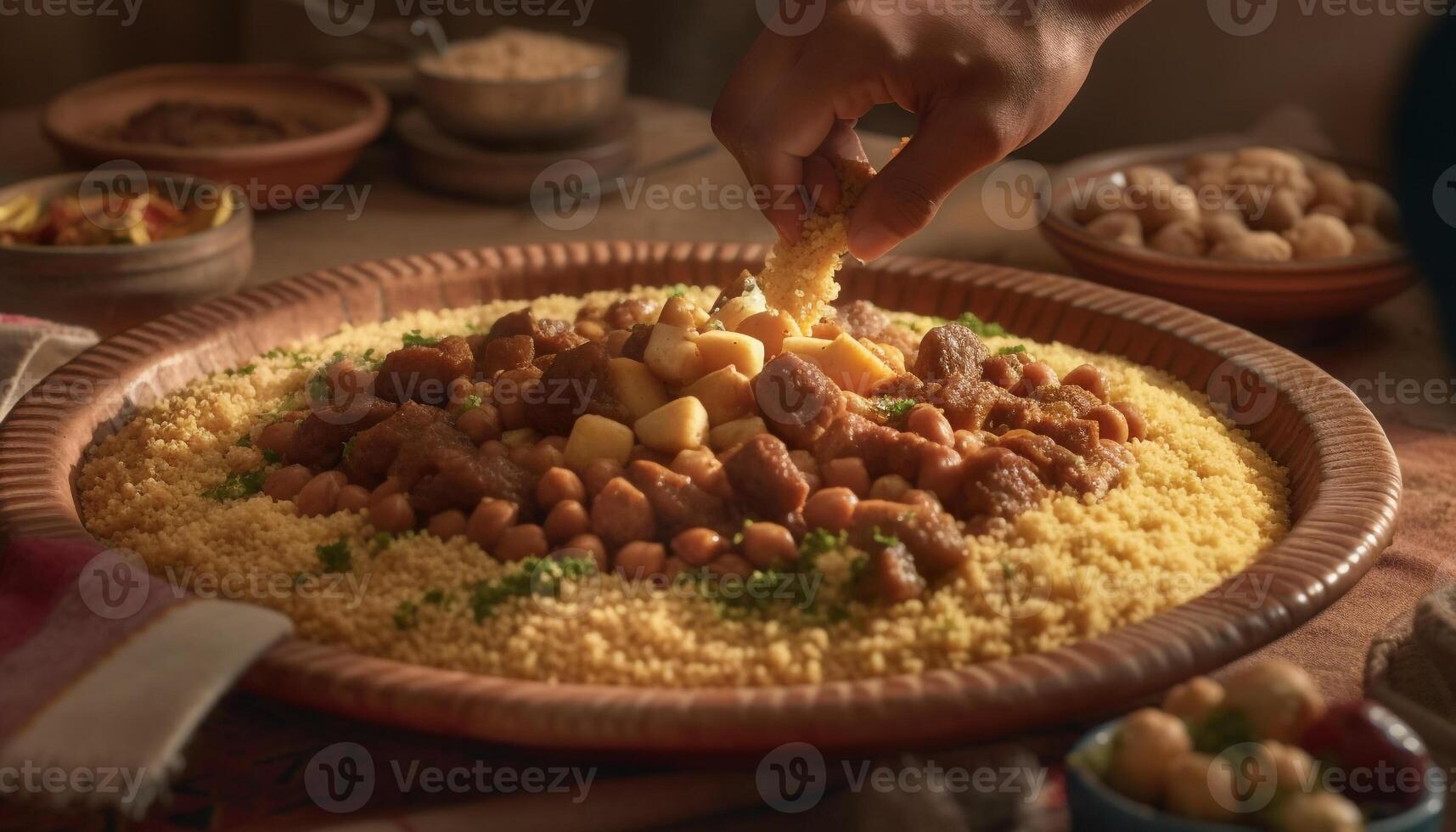 Homemade vegetarian meal, cooked with fresh vegetables and healthy spices generated by AI photo