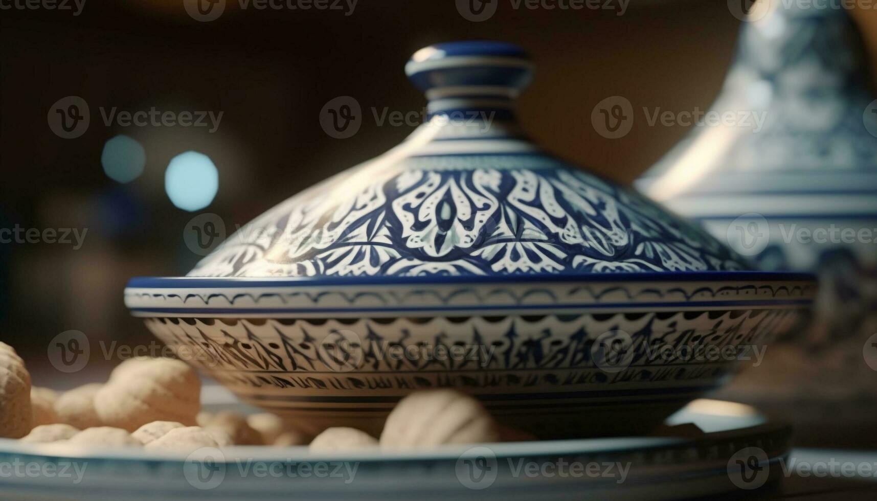turco cerámica cuenco con florido azul patrón, un cultural recuerdo generado por ai foto
