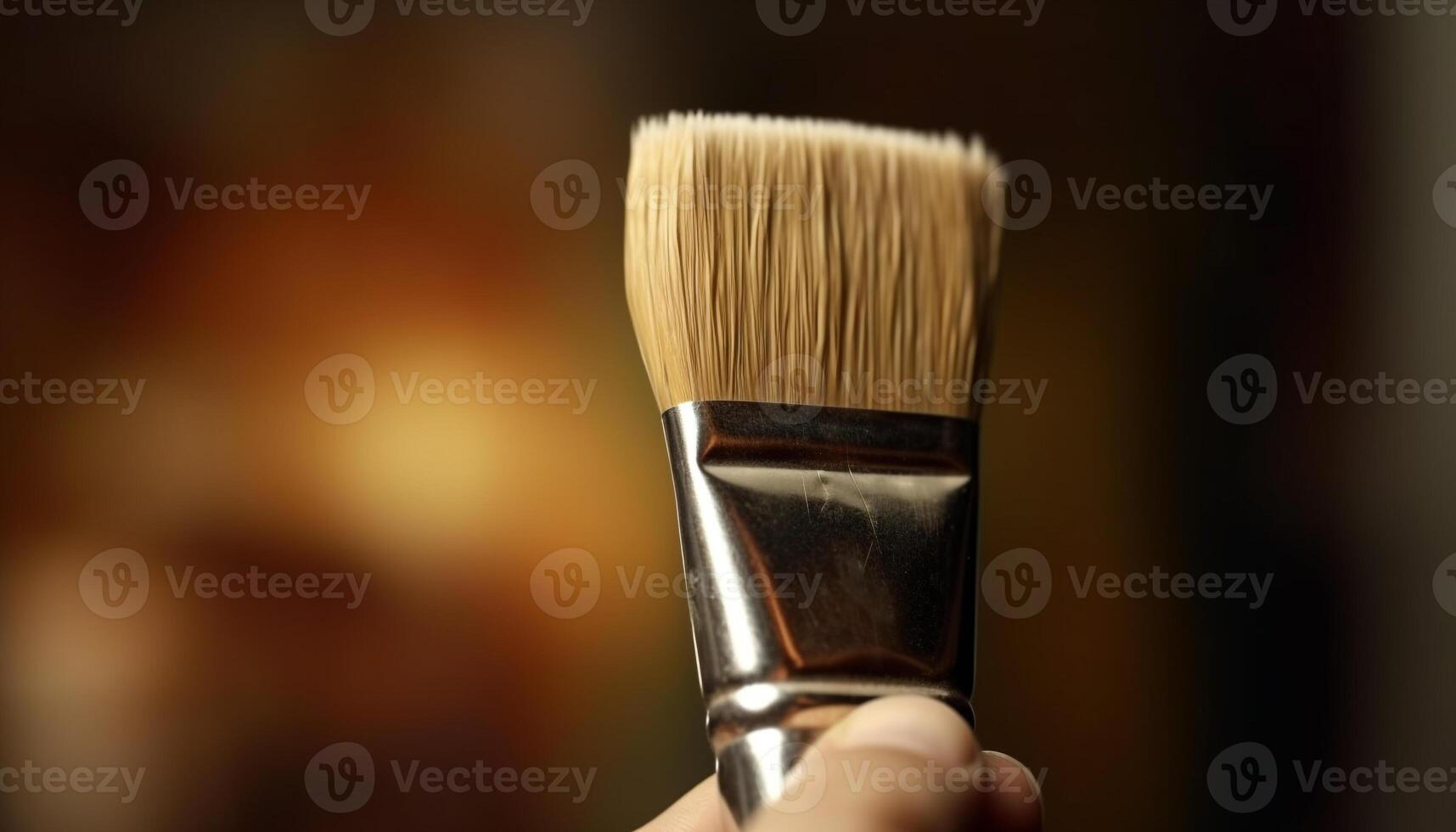 Artist hand holding metal paintbrush, brushing beauty with creativity generated by AI photo