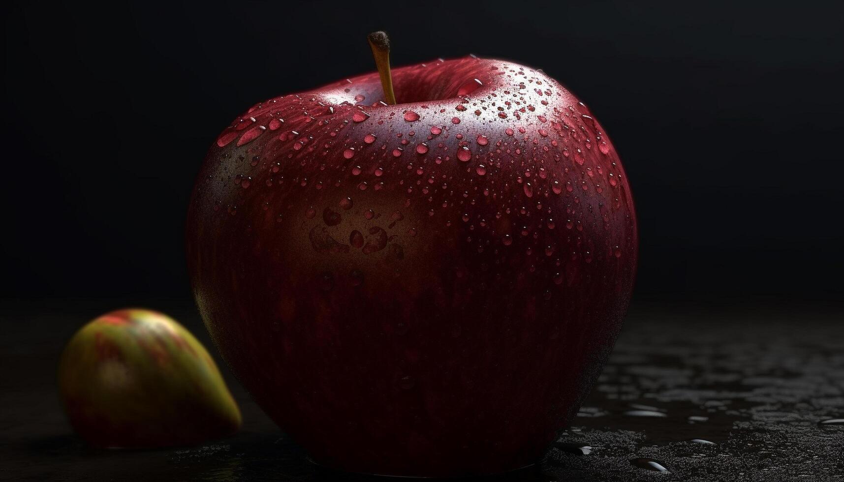 apple reflects nature freshness in a dark background generated by AI photo