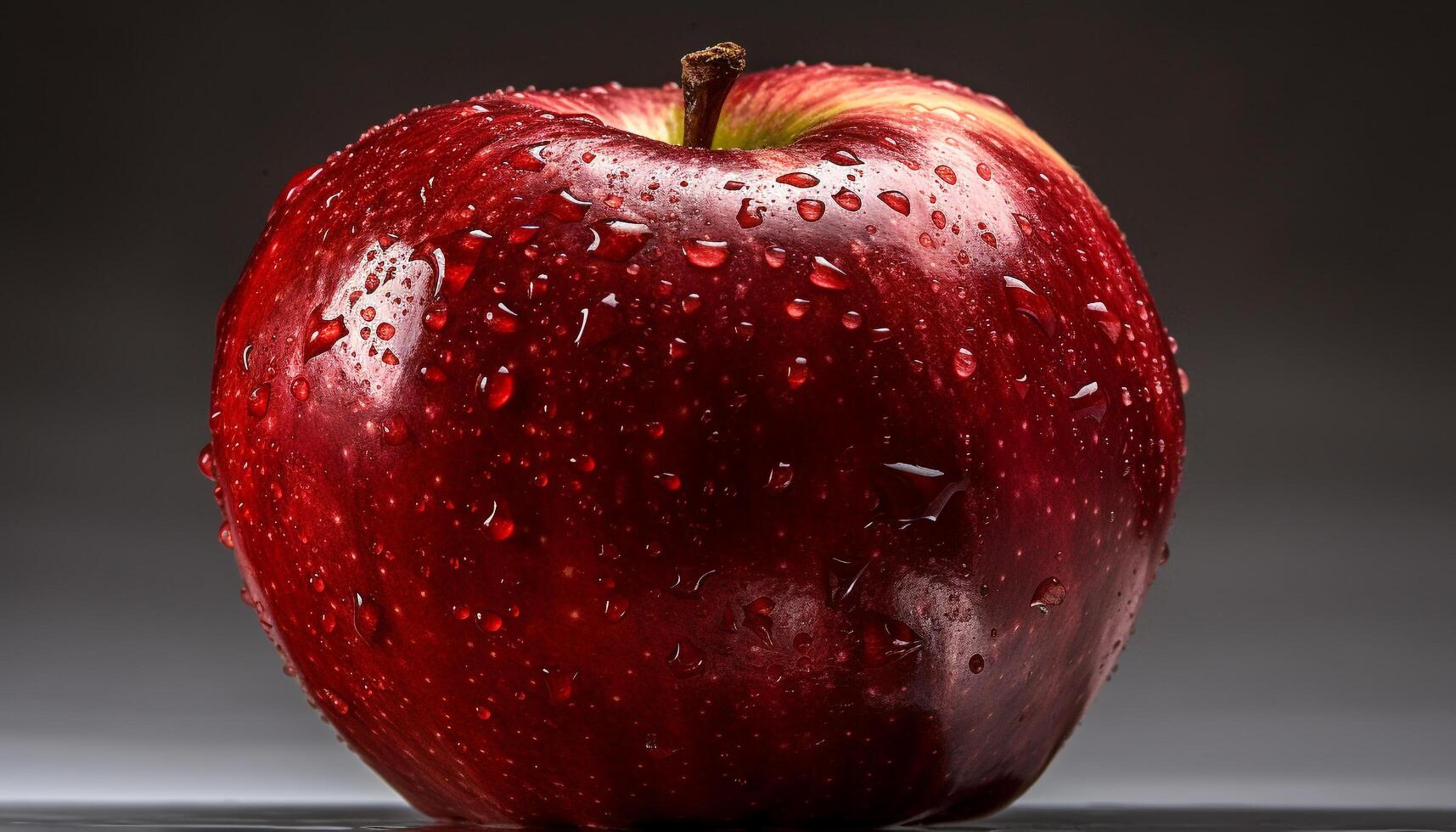 Juicy apple drop reflects nature freshness in vibrant studio shot generated by AI photo