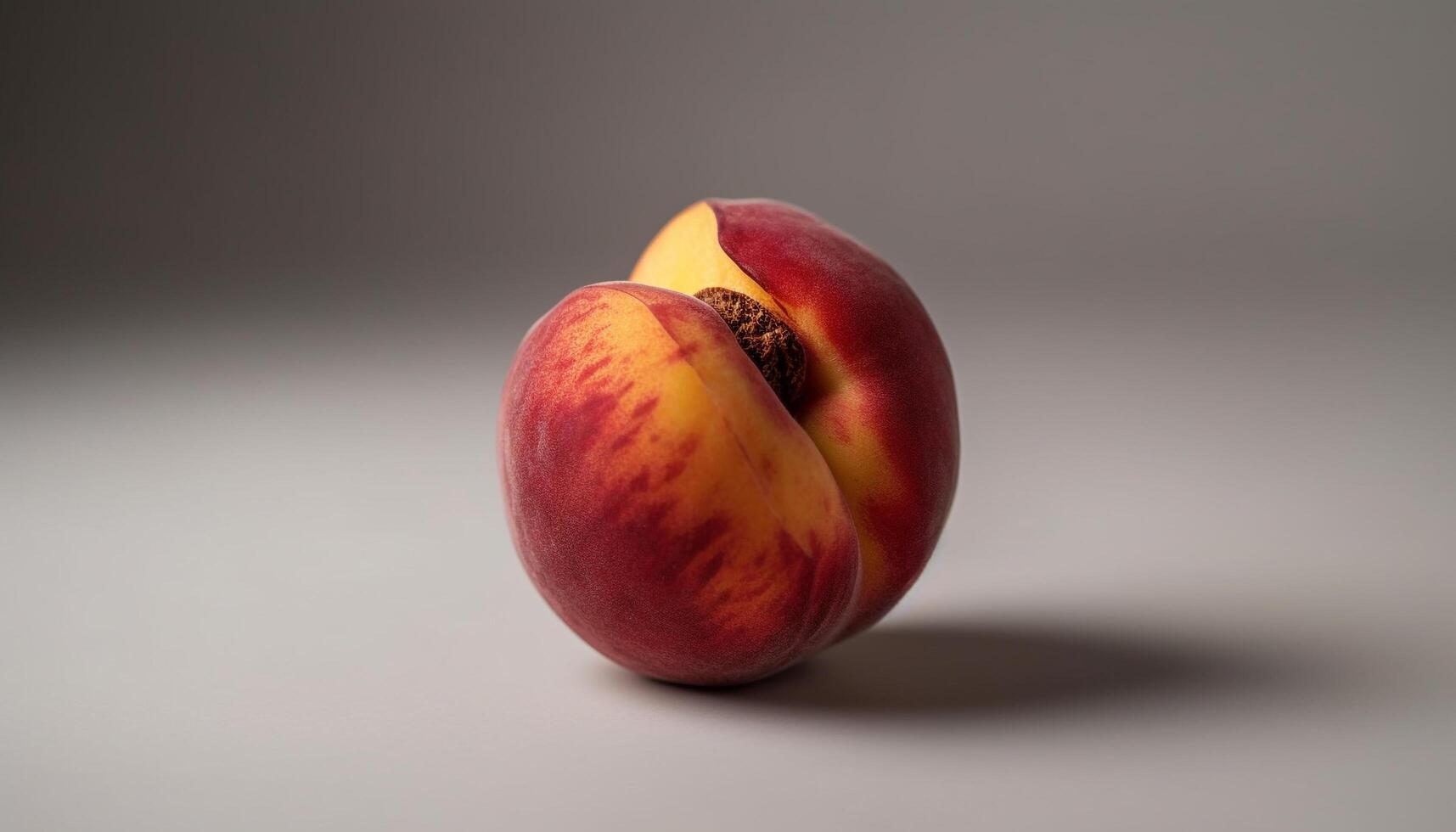 Juicy nectarine slice, ripe and fresh, on white background macro generated by AI photo