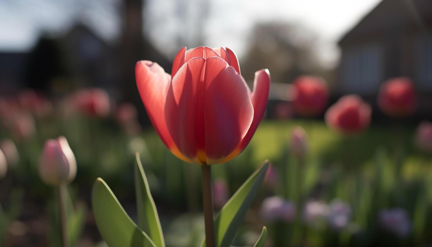 Vibrant tulip blossom in nature meadow, a gift of beauty generated by AI photo