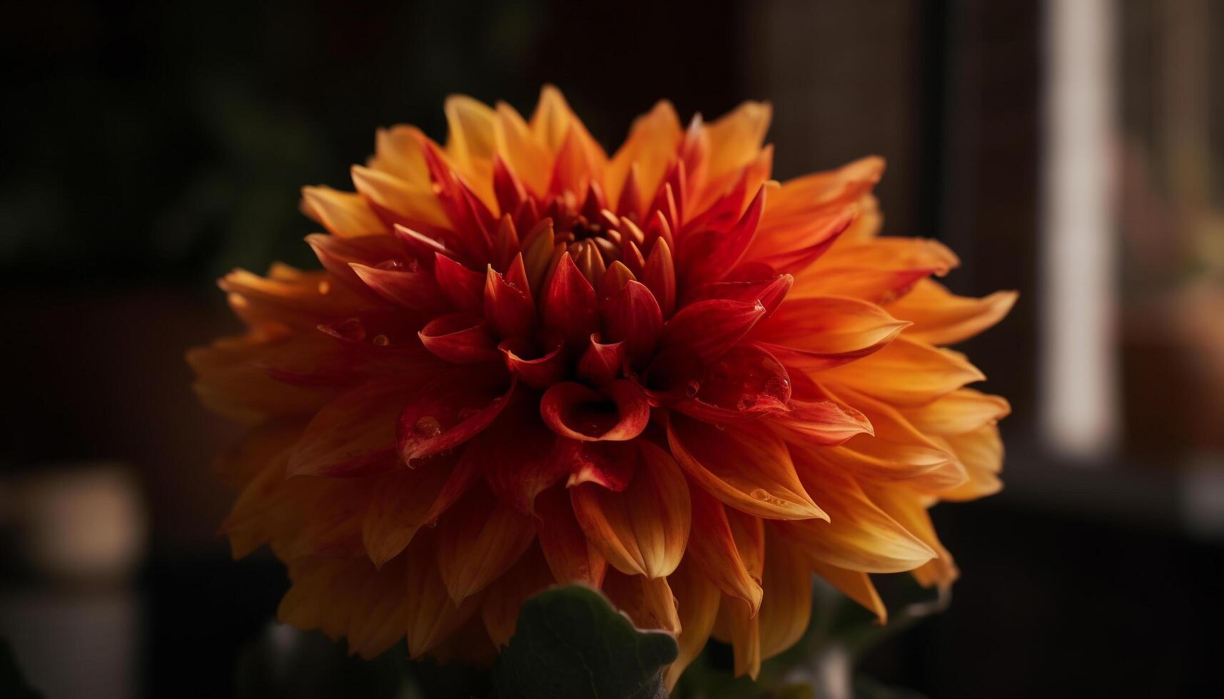 Vibrant dahlia blossom, yellow and pink petals, nature beauty outdoors generated by AI photo