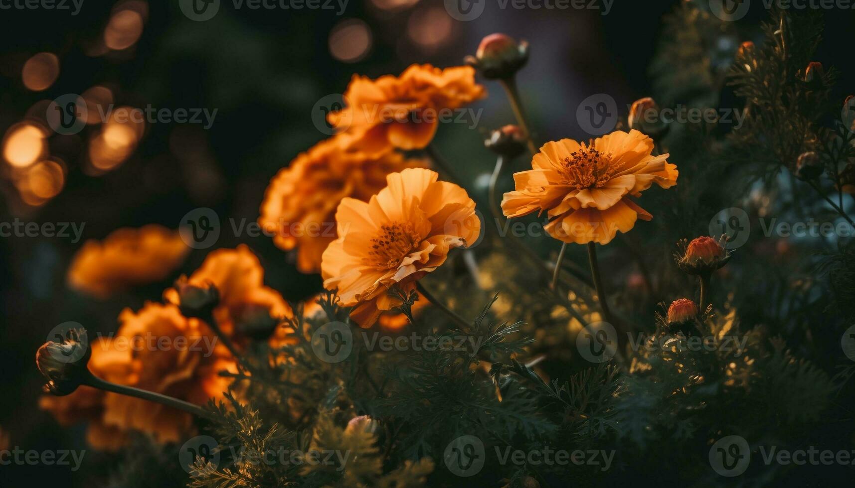 Vibrant bouquet of multi colored flowers in a meadow at sunset generated by AI photo