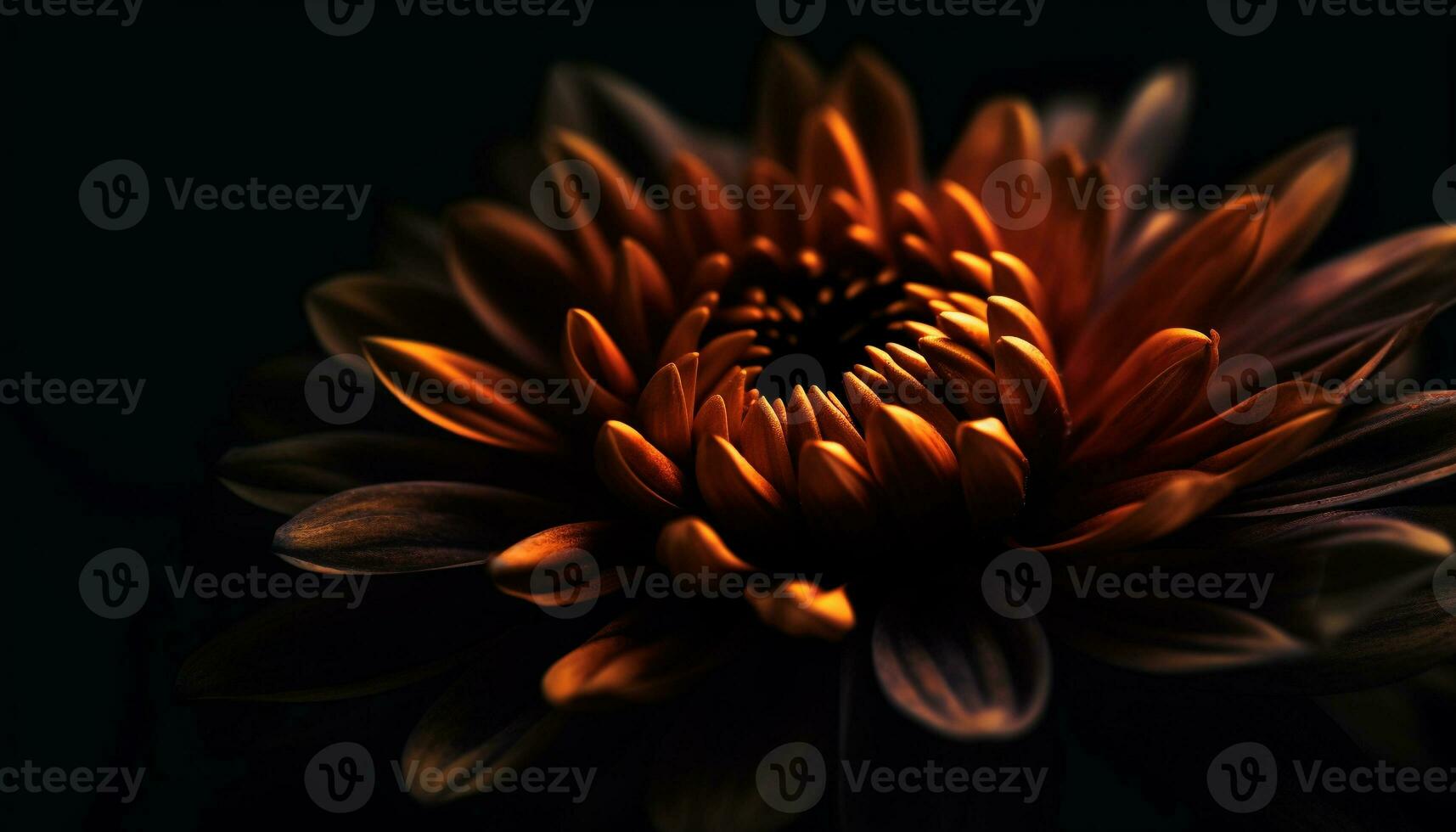 Vibrant yellow chrysanthemum, a single flower in dark background generated by AI photo