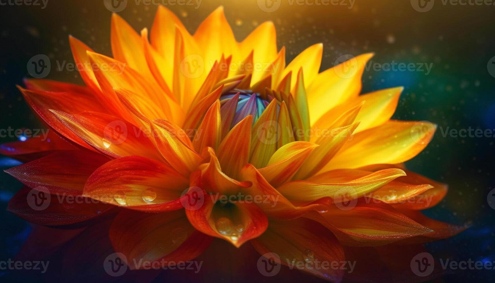 Vibrant petals of a multi colored dahlia in autumn beauty generated by AI photo