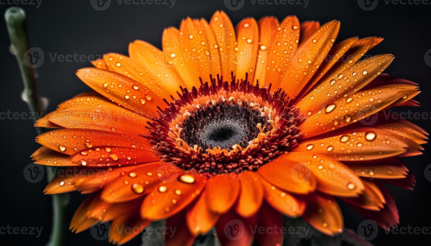 Vibrant gerbera daisy blossom, wet with dew, reflects beauty in nature generated by AI photo
