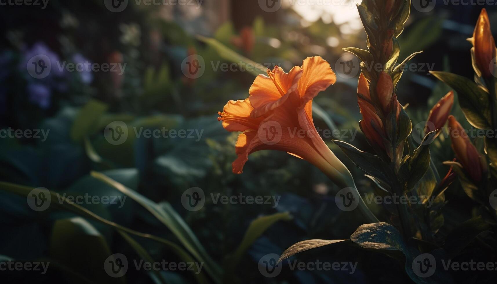 Vibrant hibiscus blossom in a meadow of multi colored flowers generated by AI photo