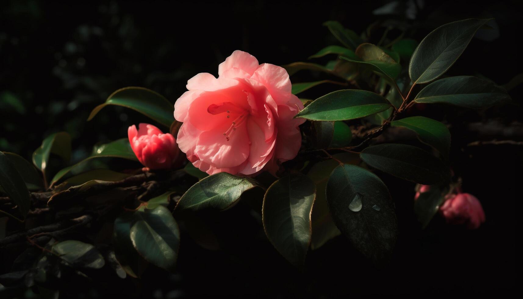 Vibrant hibiscus blossom in wet tropical climate, bright and beautiful generated by AI photo