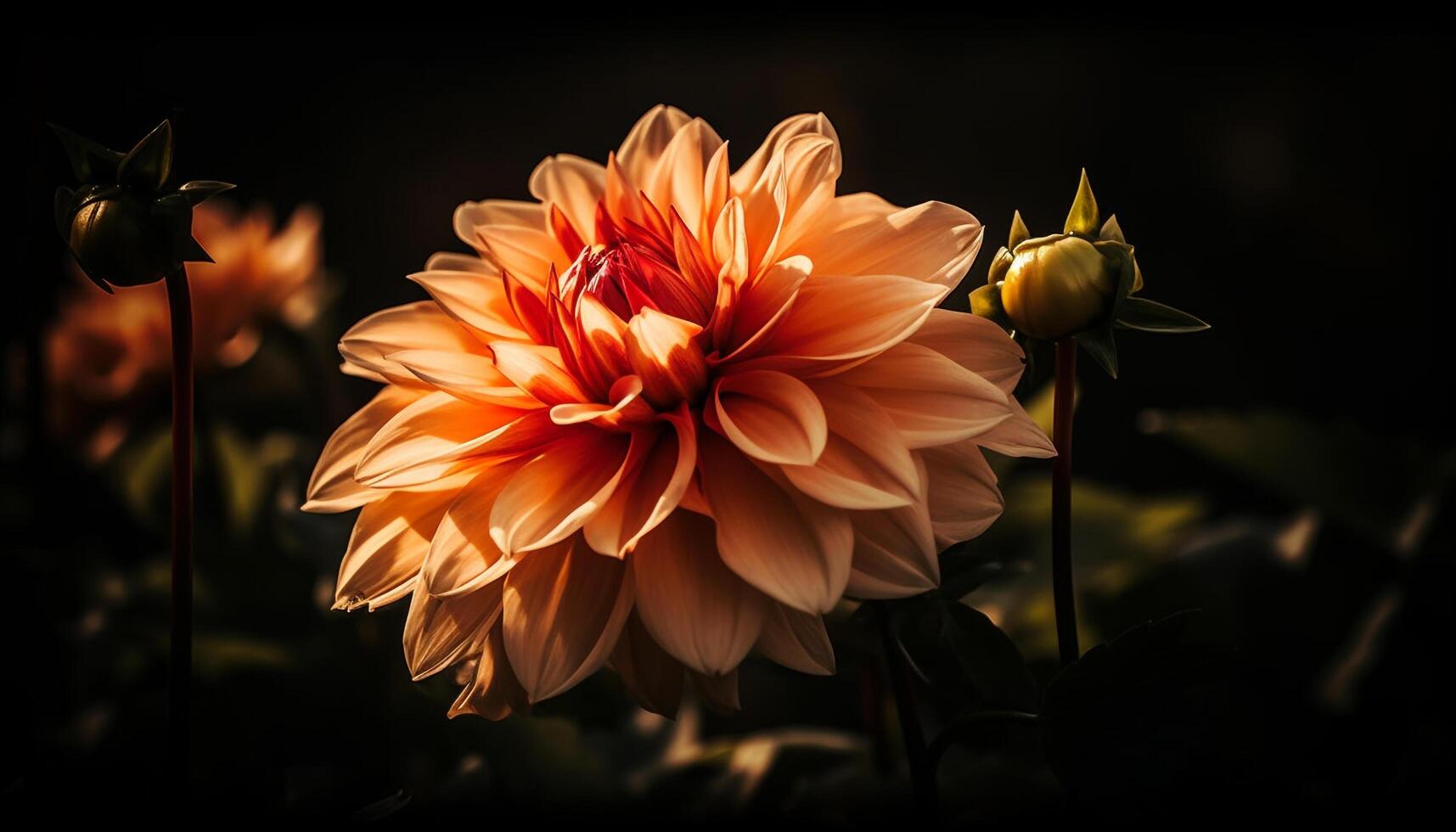 Vibrant multi colored dahlia blossom in nature formal garden generated by AI photo