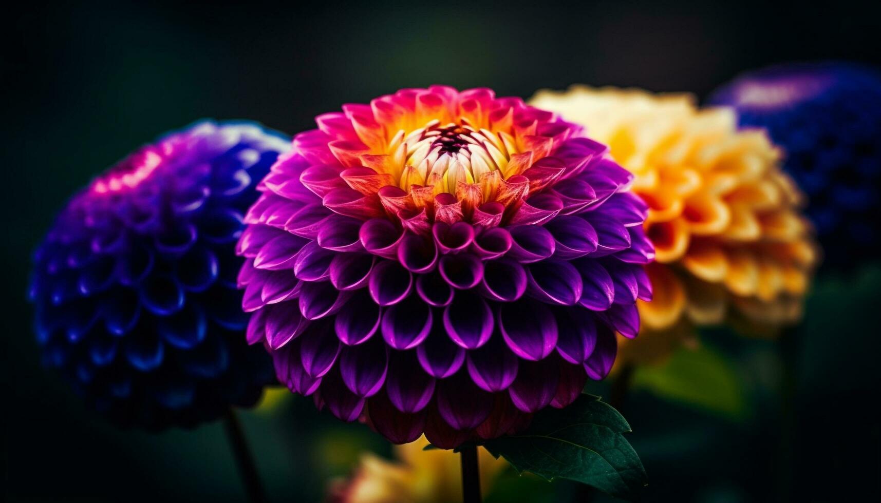 Vibrant beauty in nature a close up of a multi colored dahlia generated by AI photo