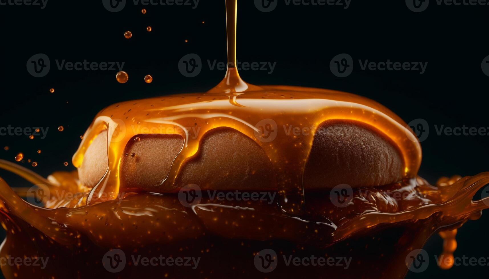 Pouring chocolate syrup over gourmet dessert, sweet indulgence melting away generated by AI photo