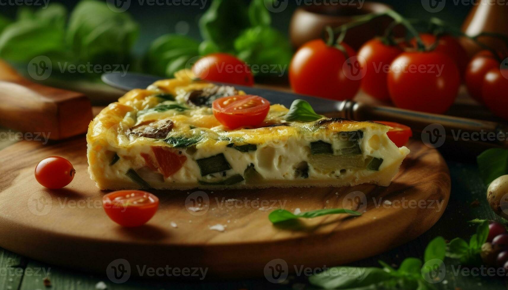 Fresh vegetarian meal with mozzarella, tomato, and herb on rustic wood generated by AI photo