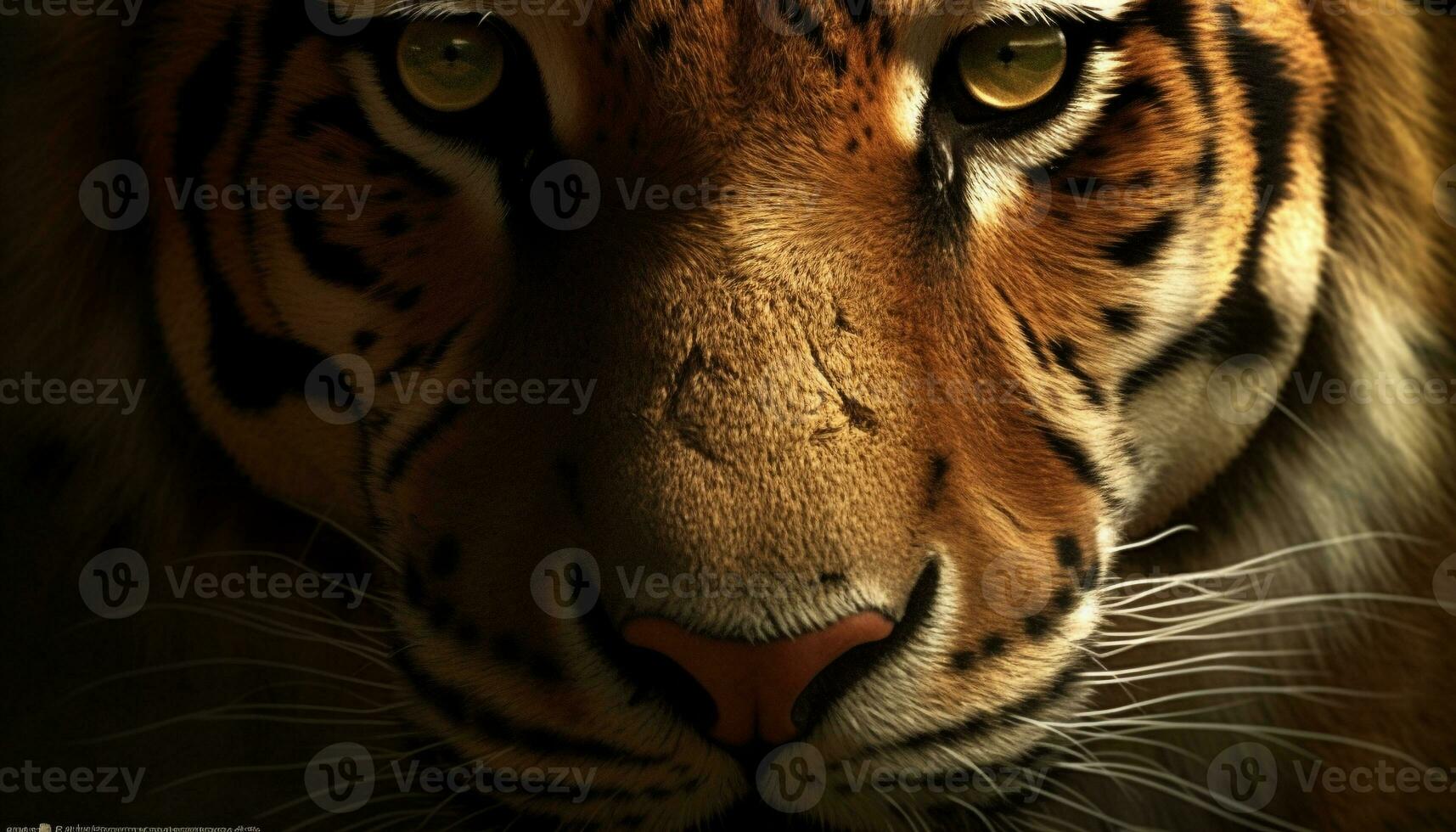 Close up portrait of majestic Bengal tiger staring with aggression generated by AI photo