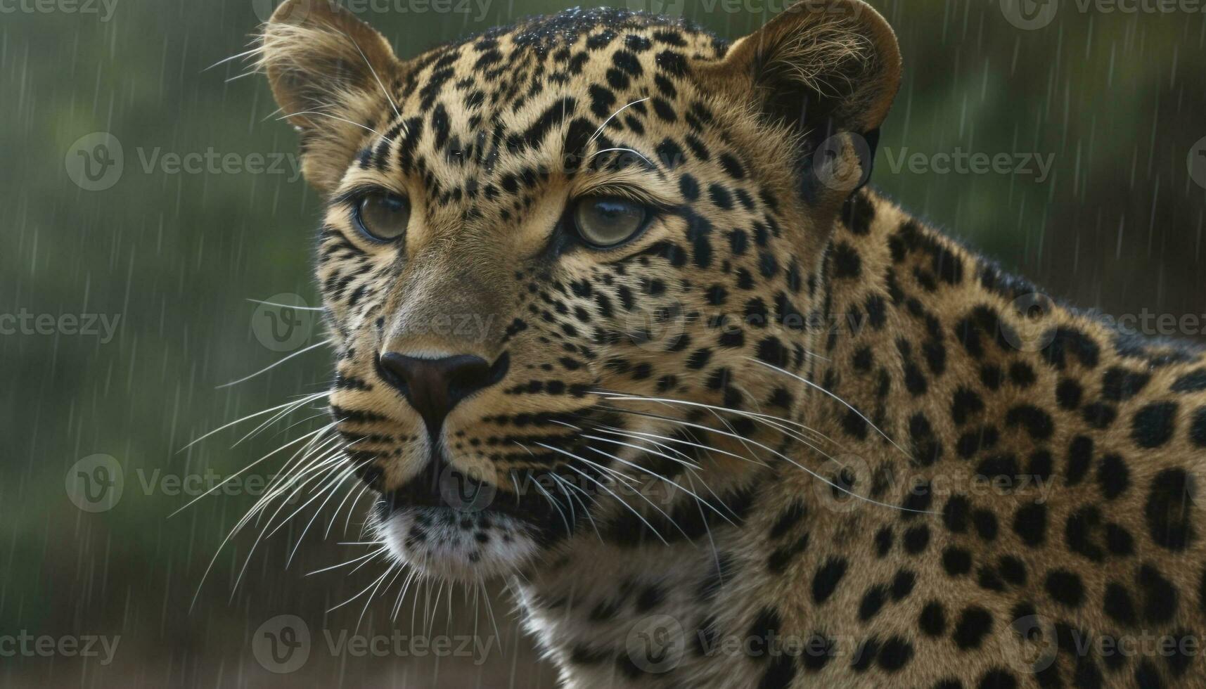 Jaguar staring, majestic beauty in nature, wild and endangered generated by AI photo