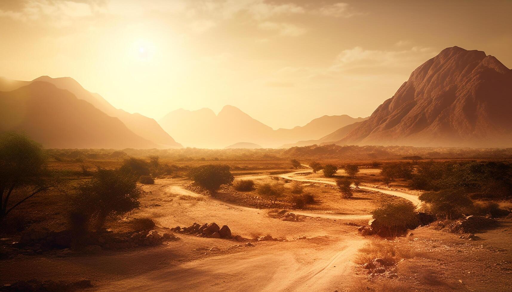 Tranquil autumn landscape mountain range back lit by sunset sky generated by AI photo