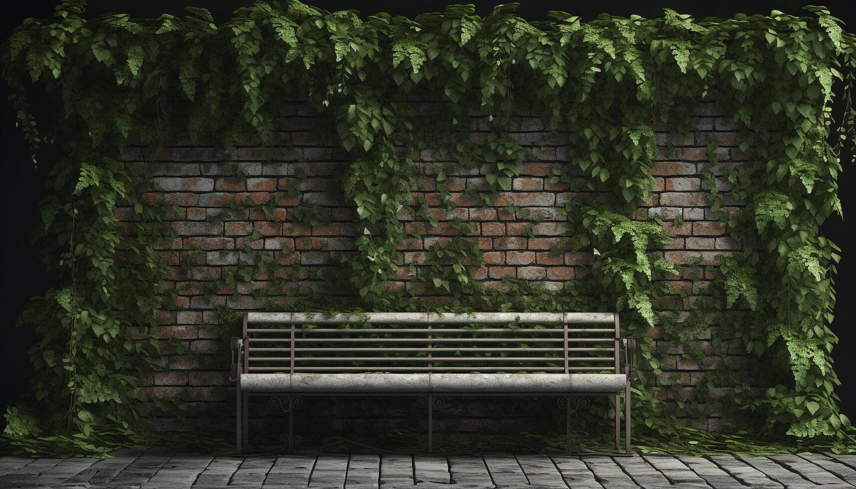 Rustic wooden bench sits under tree in abandoned forest backdrop generated by AI photo