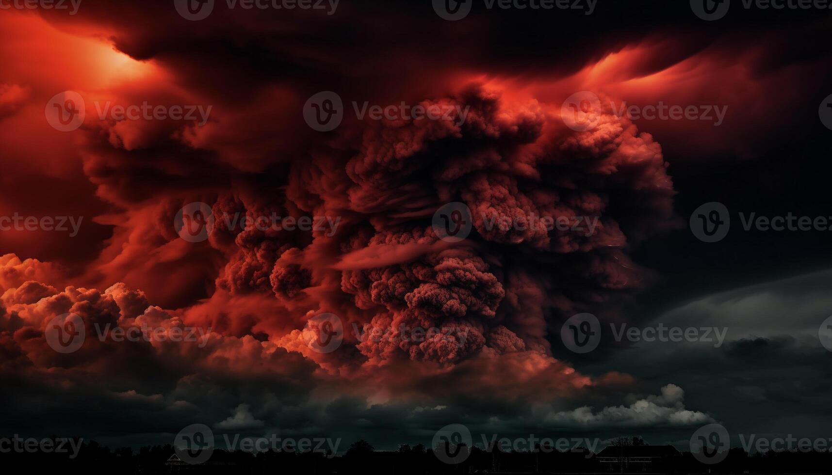 Dramatic sky explodes in fiery sunset, ominous atmosphere looms generated by AI photo