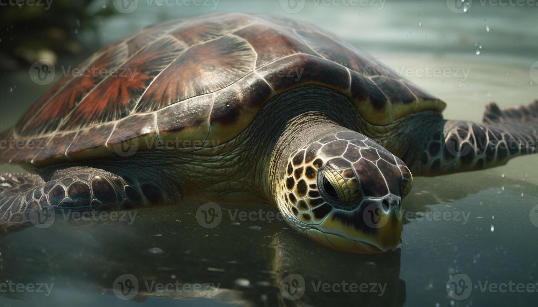 Slow aquatic reptile, sea turtle, swimming in tropical climate generated by AI photo