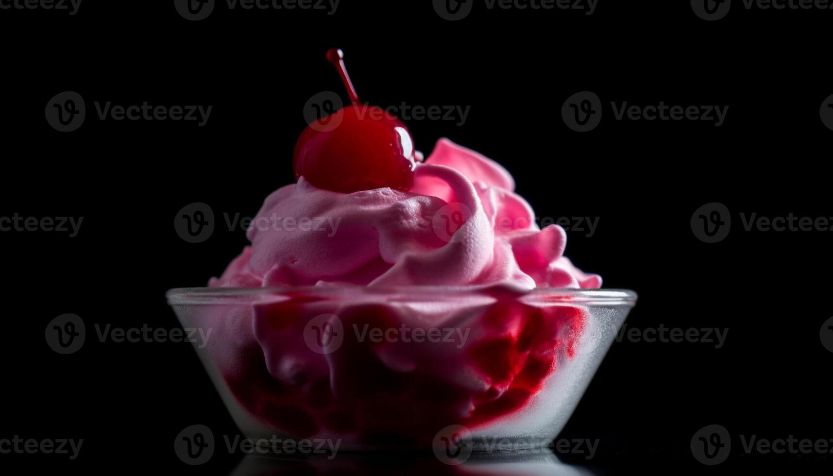 Indulgent gourmet dessert berry mousse with whipped cream and raspberry sauce generated by AI photo