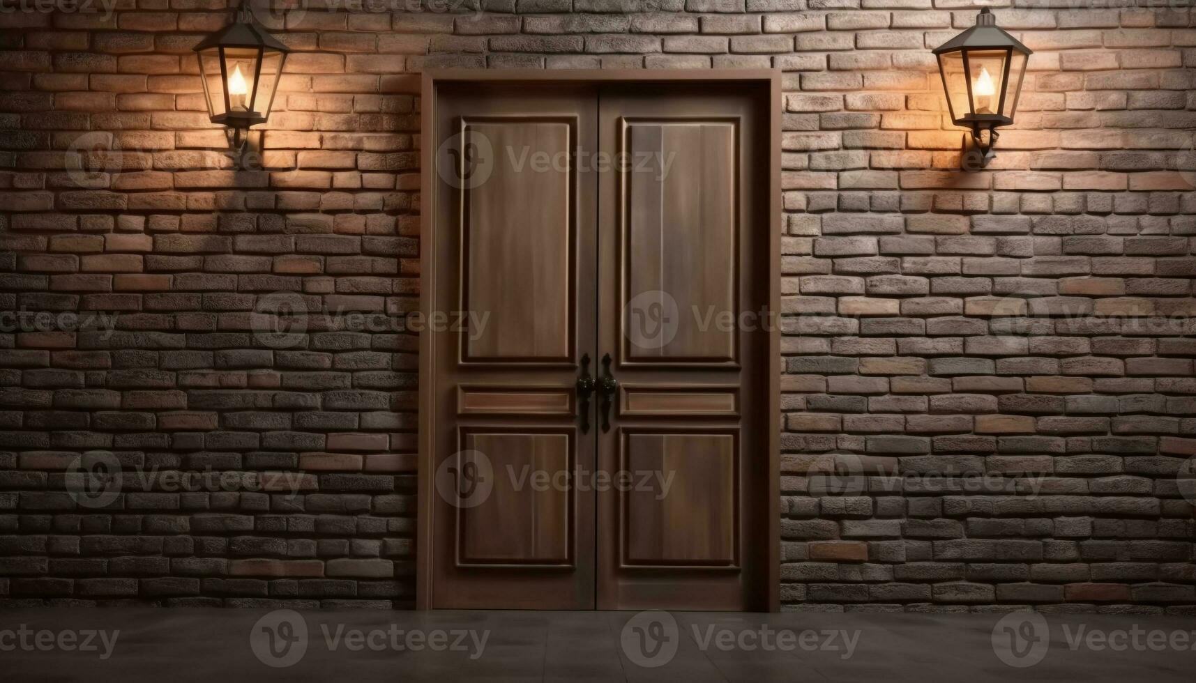 Modern elegance illuminates rustic brick wall in luxury apartment entrance generated by AI photo